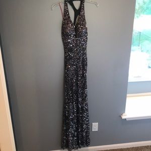 Long Dark Silver sequined dress